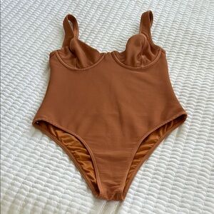 Brown Ribbed One-Piece Swimsuit